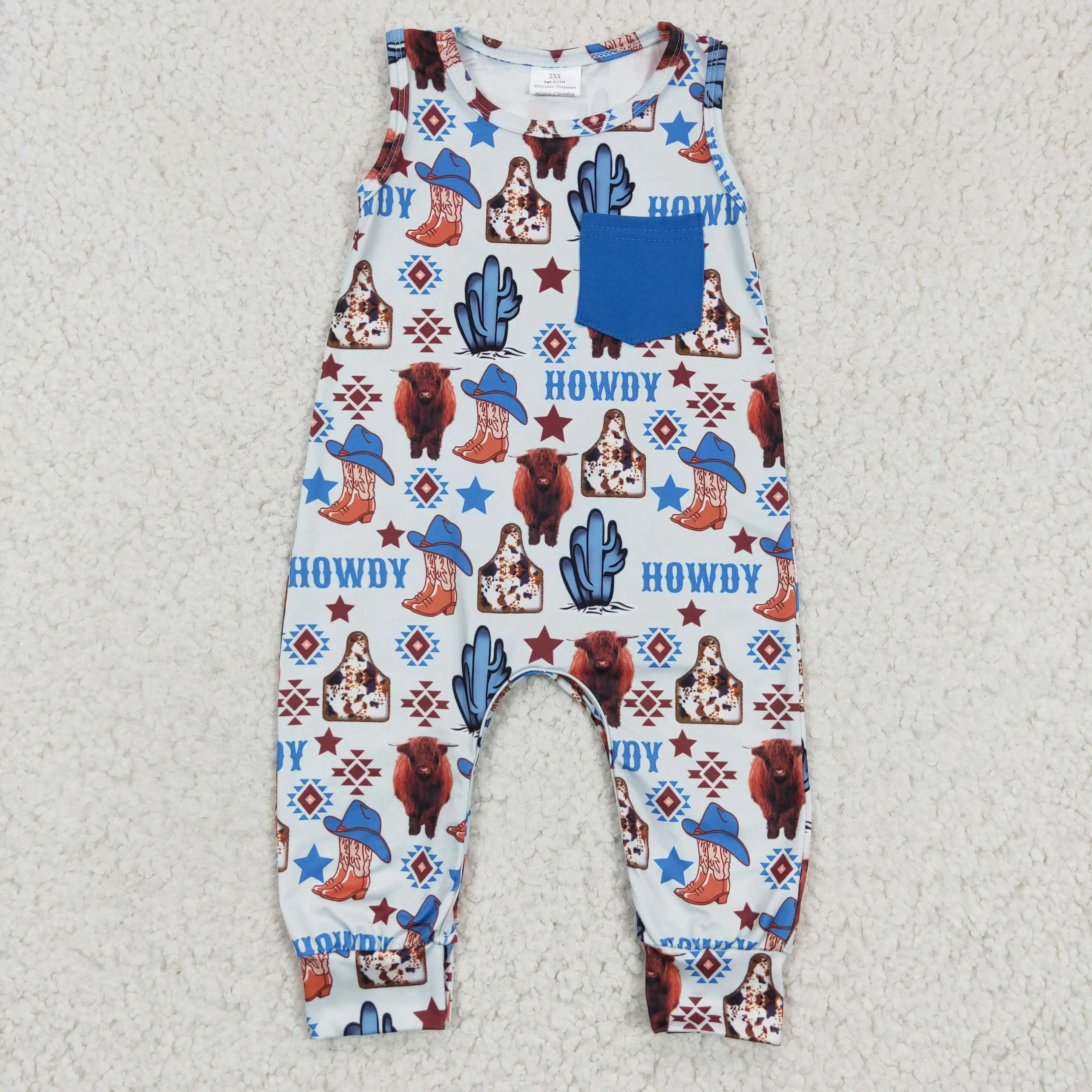 

Hot Selling RTS NO MOQ Cactus Cow Print Newborn Aztec Toddler Clothes Baby Blue Western Bodysuits Infants Boys Rompers