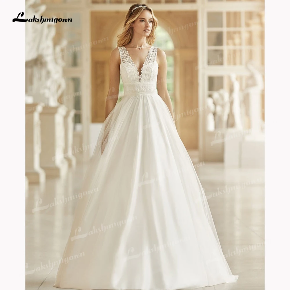 

Богемные пляжные свадебные платья а-силуэта с V-образным вырезом, кружевное свадебное платье на бретелях-спагетти, бальное платье, юбка на м...