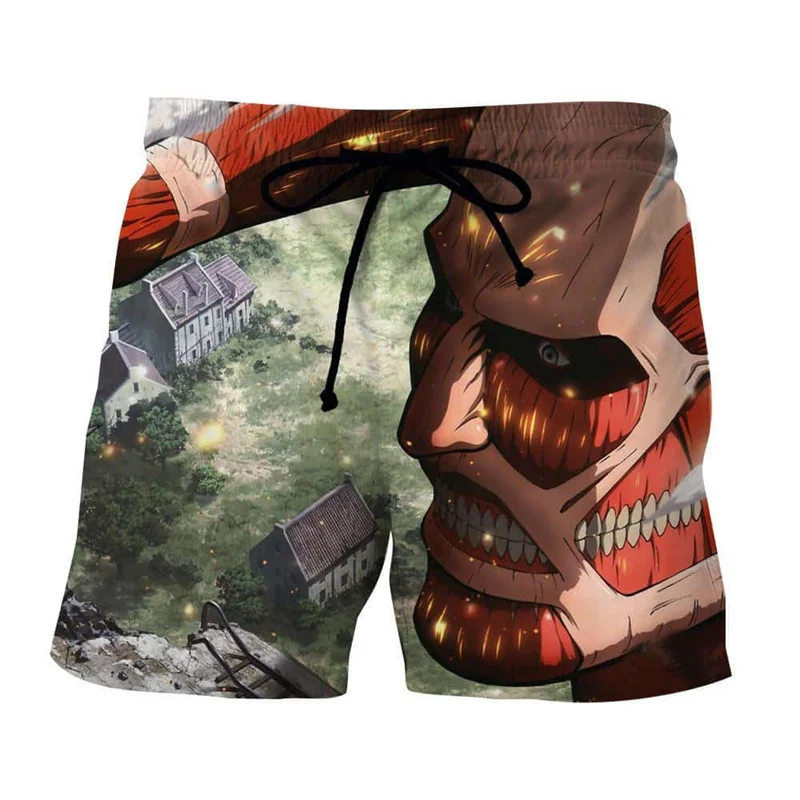 

Anime Shingeki No Kyojin Beach Shorts Men Harajuku Fashion 3D Attack on Titan Print Shorts Surf Short Pants Swim Trunks Swimsuit