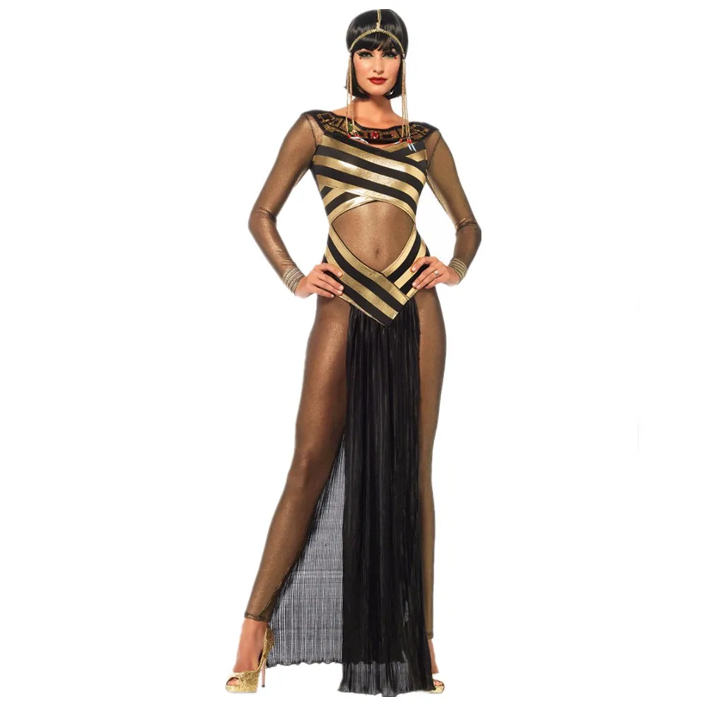 

Halloween Medieval Egyptian Costume Cleopatra Egypt Queen Cosplay Carnival Party Sexy Golden Fancy Dress
