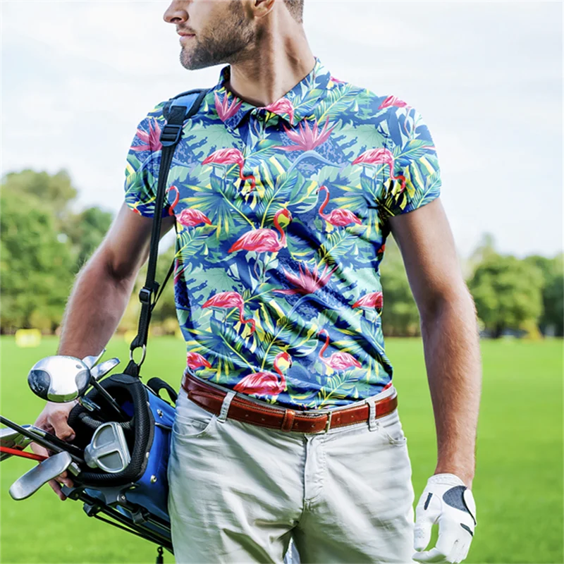 New European and American style fruit pattern men's high-quality 3D printing color contrast lapel short sleeve polo shirt