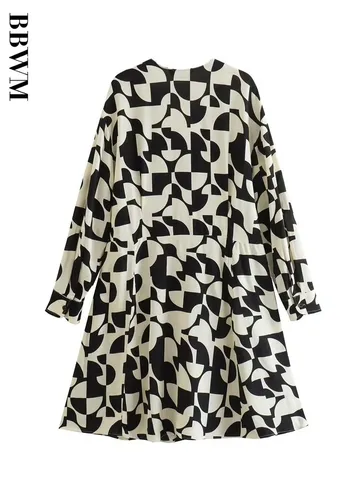 2023 Spring Summer Dress Woman Printed Pleated Short Dresses Women Vintage Long Sleeve Casual Women Chic Elegant Party Dresses