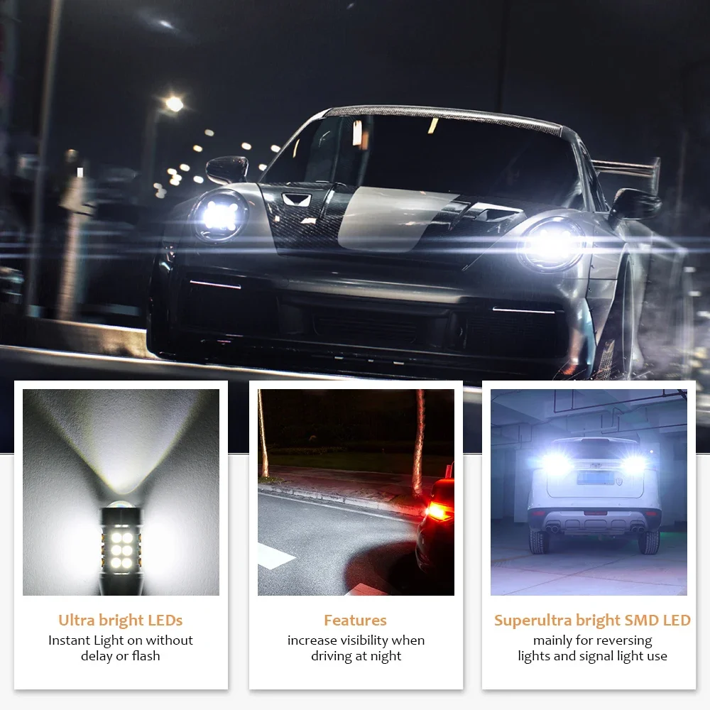 Автомобильные светодиодные лампы T15 W16W Wy16W Canbus 27SMD 3030 Super Bright, 12В, 6000K, белые, для заднего хода, поворотников и габаритных огней, 2 шт. (art.: 3920db278332e) - 3920db278332e