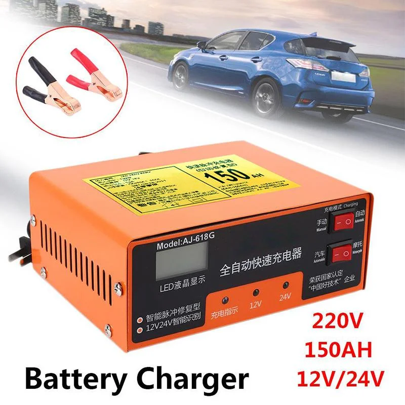 12V/24V 150AH Car Battery Charger 140W Automatic Intelligent Pulse Repair Connection Protection Impulso Car Accessories