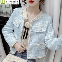 2022 autumn and winter new french retro small fragrance short jacket korean fashion casual long sleeved womens jacket