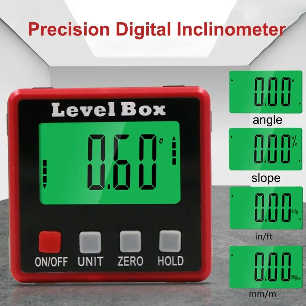 

Ruler Bevel Box With Backlight Digital Protractor Magnetic Base 4*90 Degree Electron Goniometers Digital Inclinometer