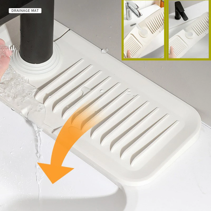 

Silicone Faucet Mat Sink Splash Guard Faucet Drainage Pad Thicken Drying Pads Kitchen Bathroom Countertop Protection Mats