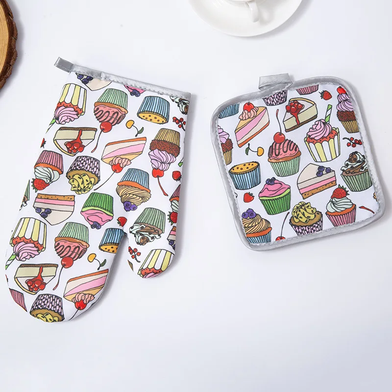

2pcs/set New Baking Insulation Gloves for BBQ or Kitchen Microwave Glove Dessert Potholder Mat Cotton Oven Mitts Potholder Pad