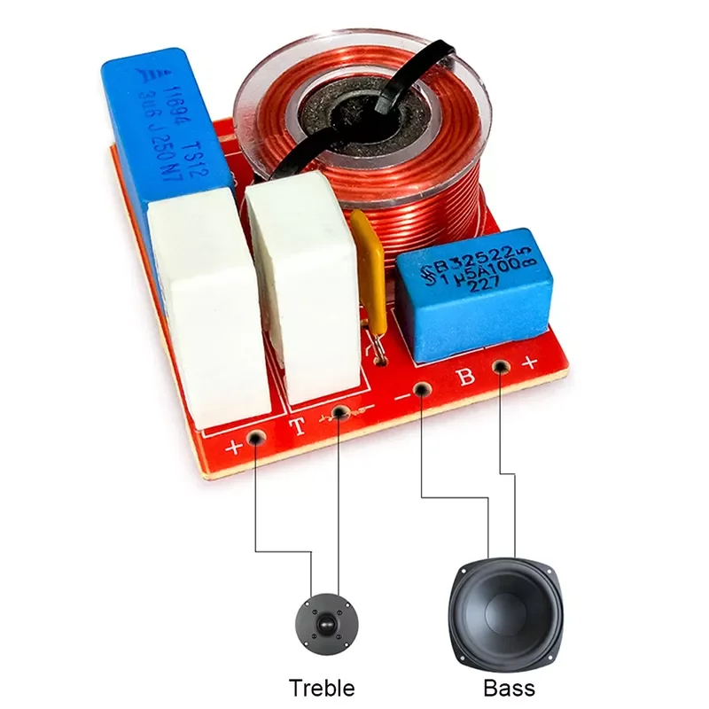 

Adjustable Treble Bass Frequency Divider 2 Way Speaker Audio Crossover Filters 4-6 Inches 4-8 Ohms 48Hz-20KHz 80W