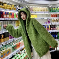 2021 winter warm cartoon cute frog coat cute sweet jackets lambswool kawaii y2k tops jackets hairy harajuku coats korean fashion