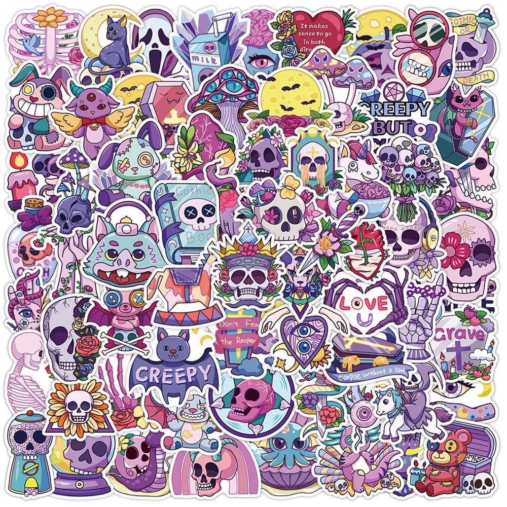 

10/30/50/100pcs Goth Cartoon Aesthetic Stickers Decals Decorative Phone Case Laptop Car Halloween Witch Ghost Cool Sticker Packs