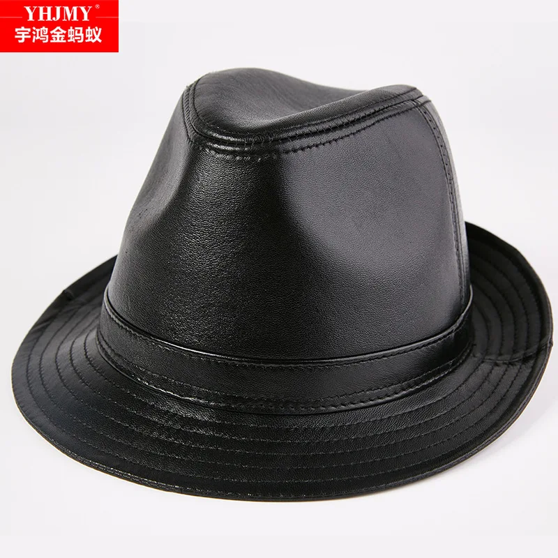 

Black Leather British Vintage Style Jazz Caps Hats Fashion Fedoras Trilby Hat Solid Panama Formal Cap For Men Women Unisex