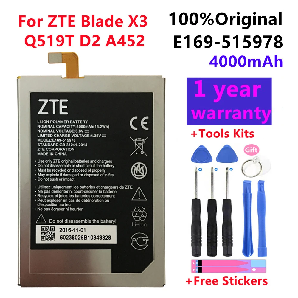 

New Original E169-515978 E169 515978 4000mAh Rechargeable Phone battery For ZTE Blade X3 Q519T D2 A452 Smart Mobile Phone