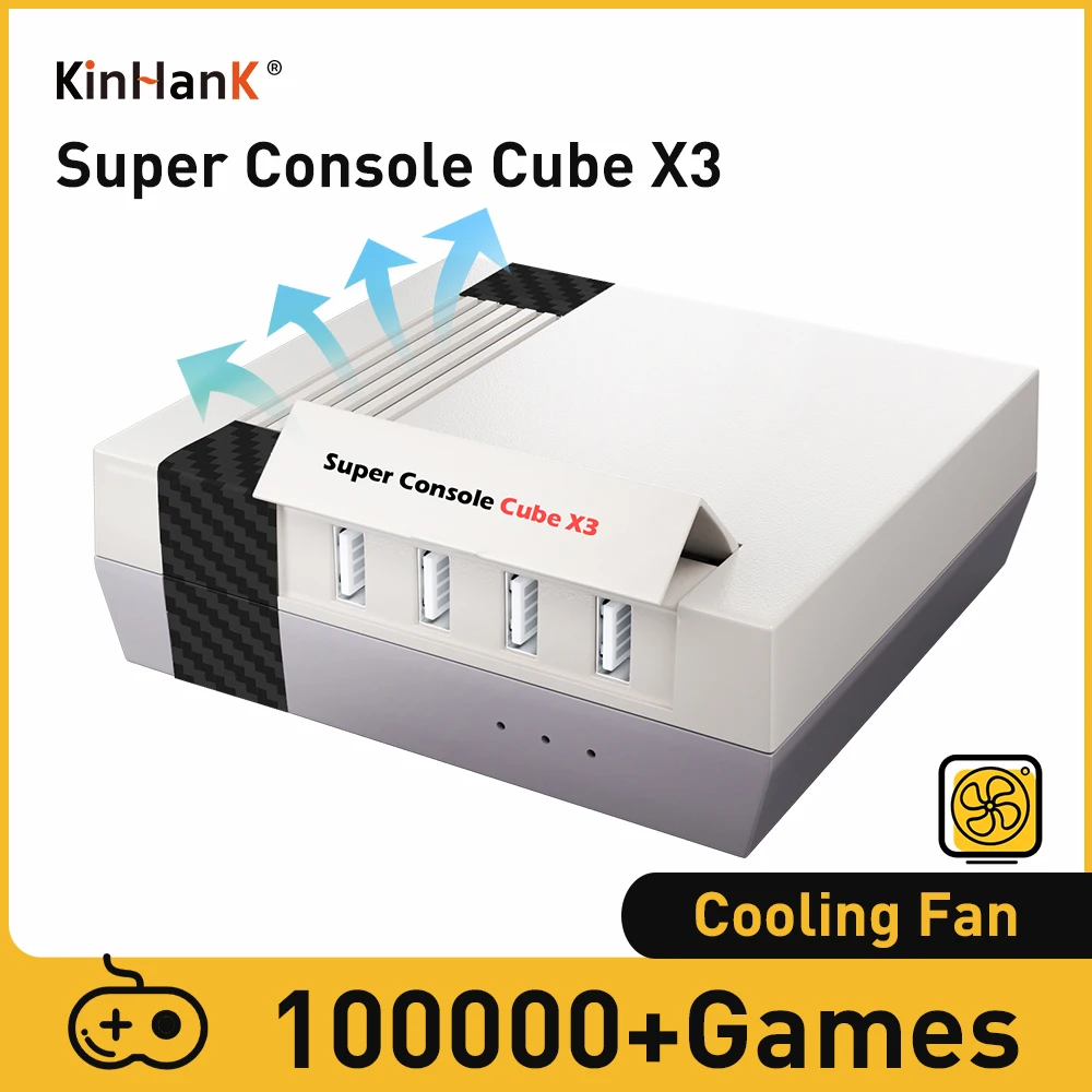 KINHANK Super Console Cube X3 Retro Game Console 100000 Games Support PSP/PS1/DC/N64/SS/MAME 8K Output TV Box with Video Games