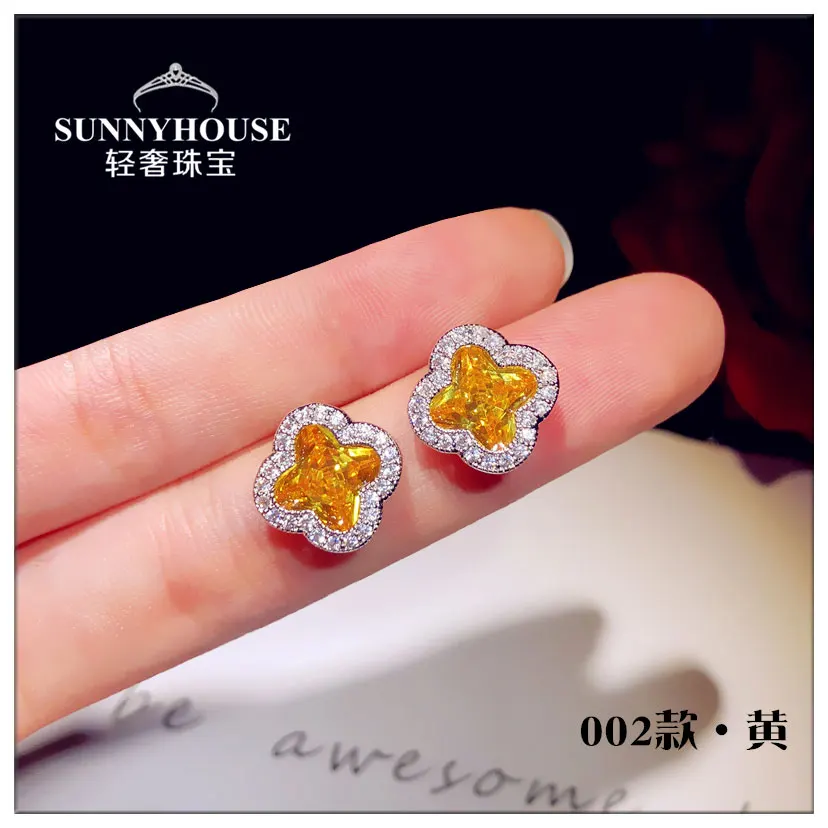 Immortal Retro Summer Yellow Crystal Gemstone Stud Earrings Women South korea Zircon Exaggerated Tassel Silver Needl...