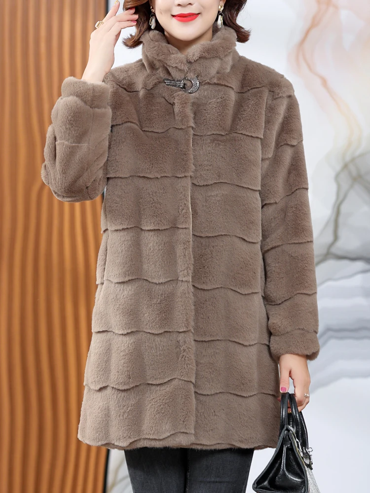 Winter Long Coat For Women New Fur Coat Warm Outwear Long Sleeve Jacket Turn Down Collar Faux Fur Solid Coat