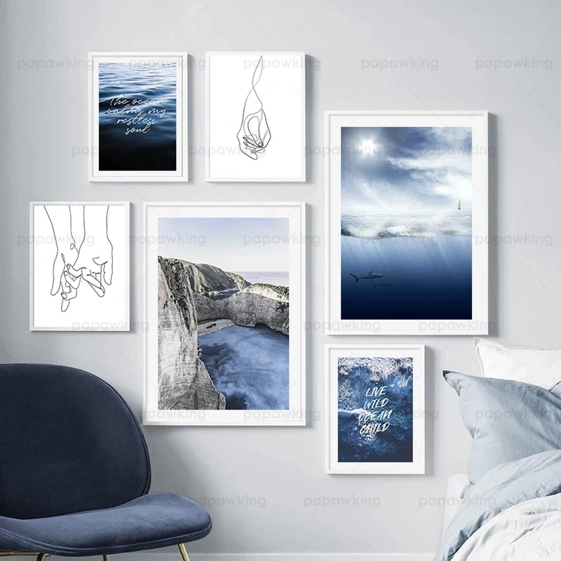 

Blue Wave Coast Flower Succulents Hands Wall Art Canvas Painting Nrodic Poster and Prints Wall Pictures for Living Room Decor