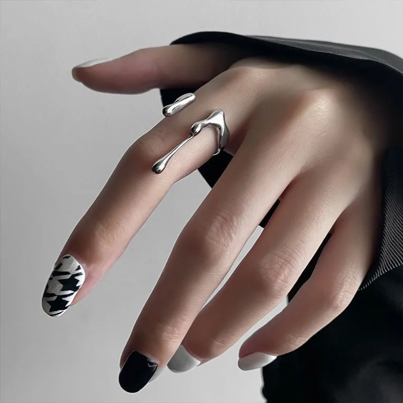 

Renya Punk Lava Droplet Irregular Opened Ring Metal Silver Plated Color Ring for Women Girls Hip Hop Rock Party Jewelry Gift