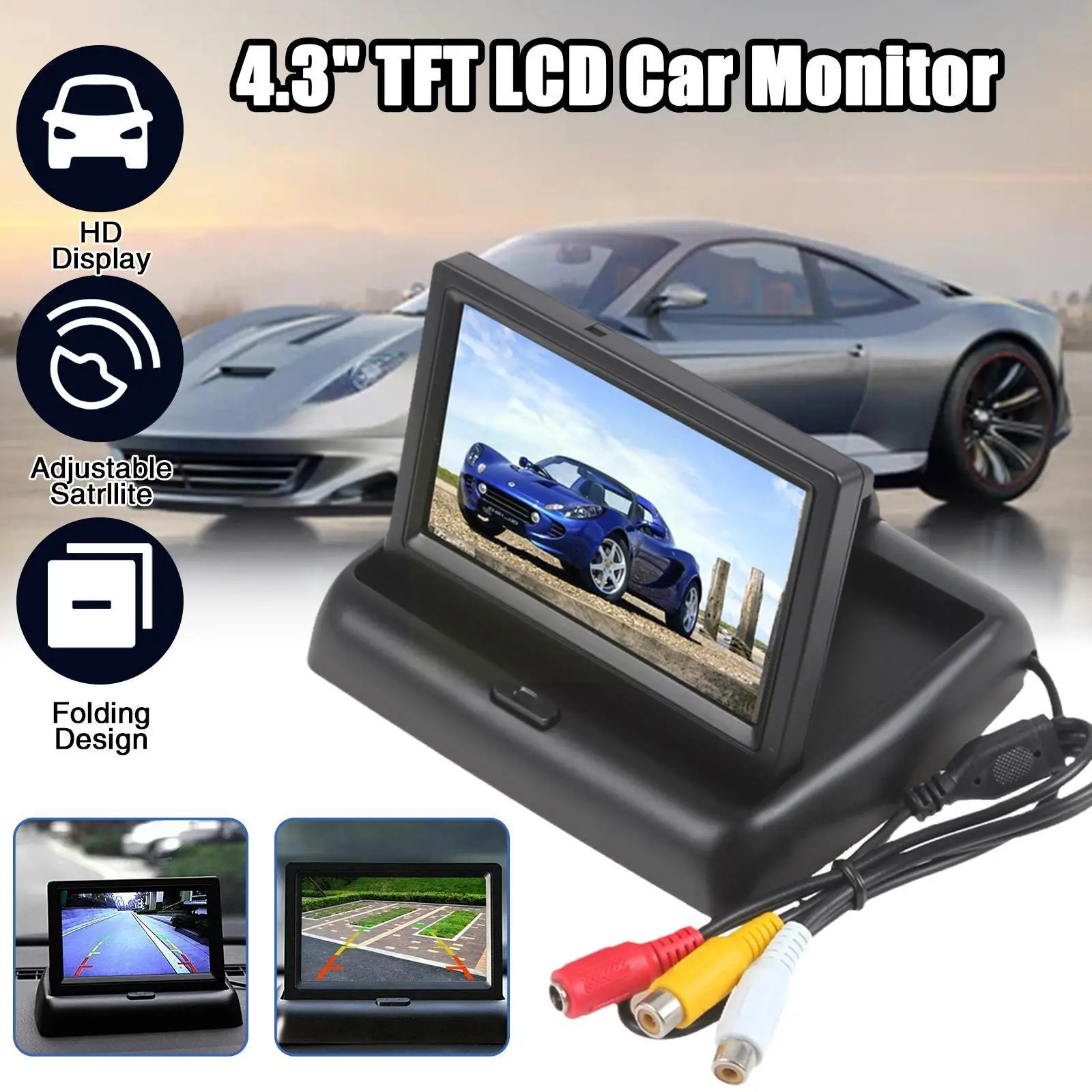 

4.3inch Rearview Monitor Car Rear View Camera Lcd Reversing System Reversing Night Backup Parking Waterproof Kit C2f5