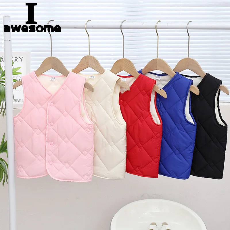 Children Vest New Autumn Winter Sleeveless V-Neck Solid Casual Vest Baby Fleece Lined Warm Kids Coat Padded Waistcoat Boys Girls