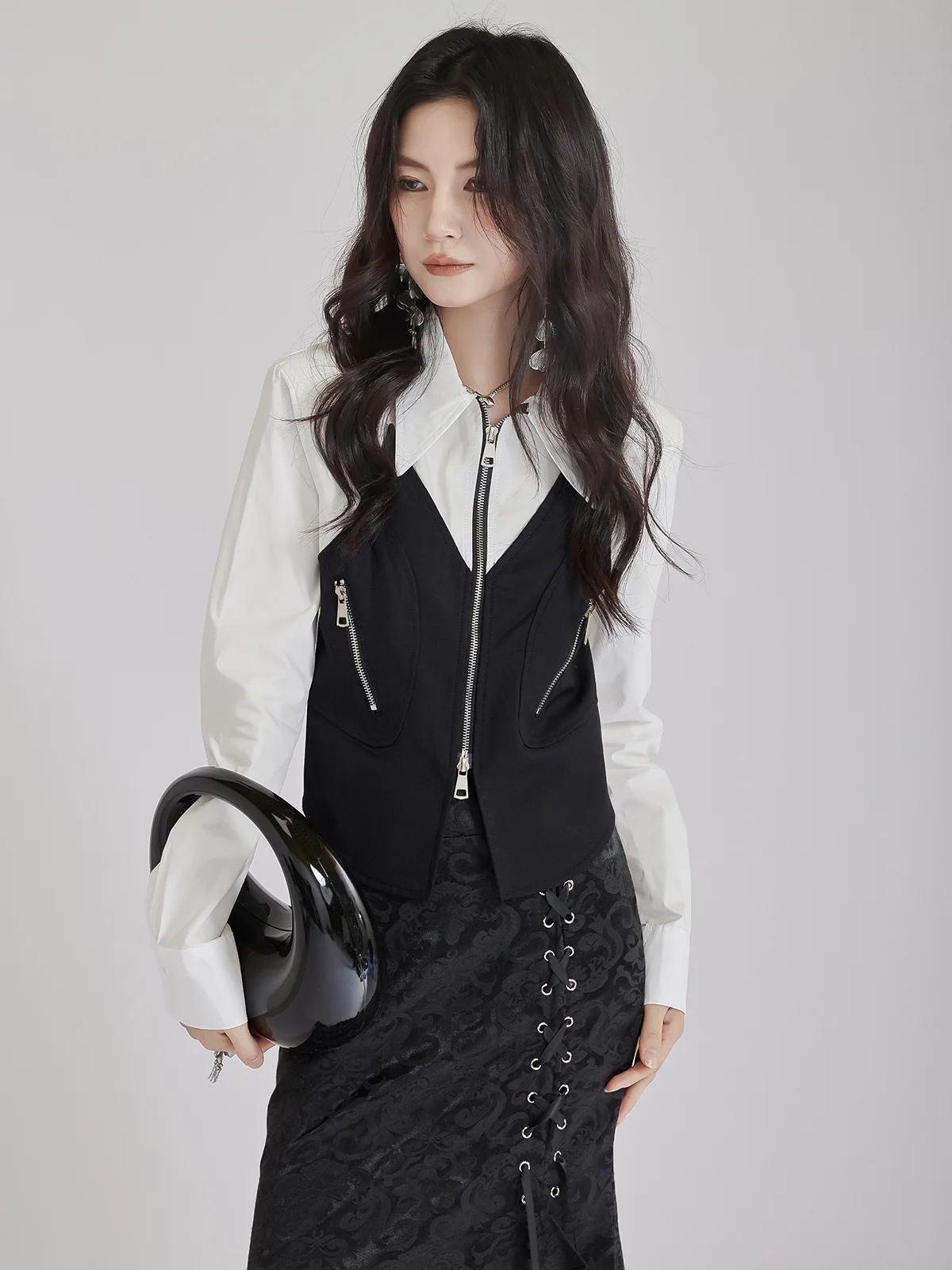 Женский шикарный короткий топ с большим острым воротником рубашка длинными