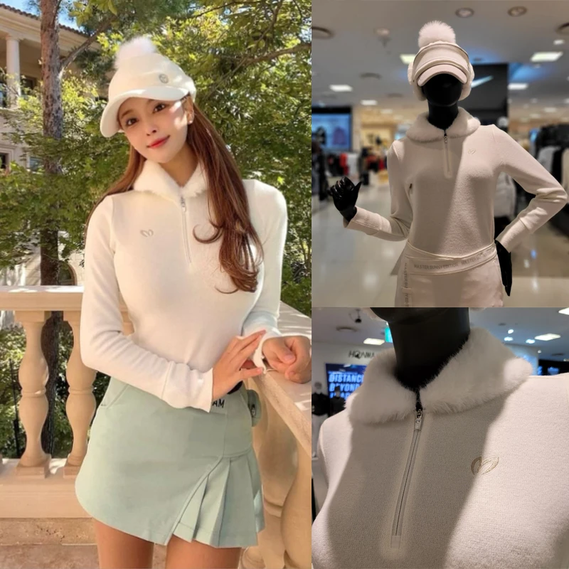 

Golf clothes Women's wool collar thin velvet warm shirt plush long sleeve bottoming shirt Women's top Golf Cap