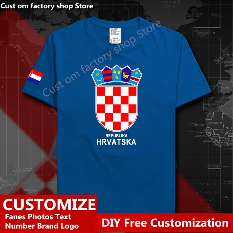 

Croatia Hrvatska Croatian Cotton T shirt Custom Jersey Fans DIY Name Number LOGO Tshirt Fashion Hip Hop Loose Casual T-shirt