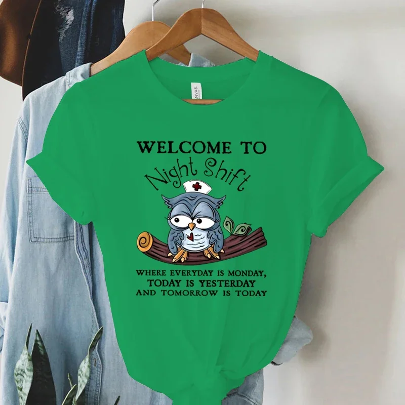 Футболка Добро пожаловать в ночное время с милым рисунком медсестры и совы