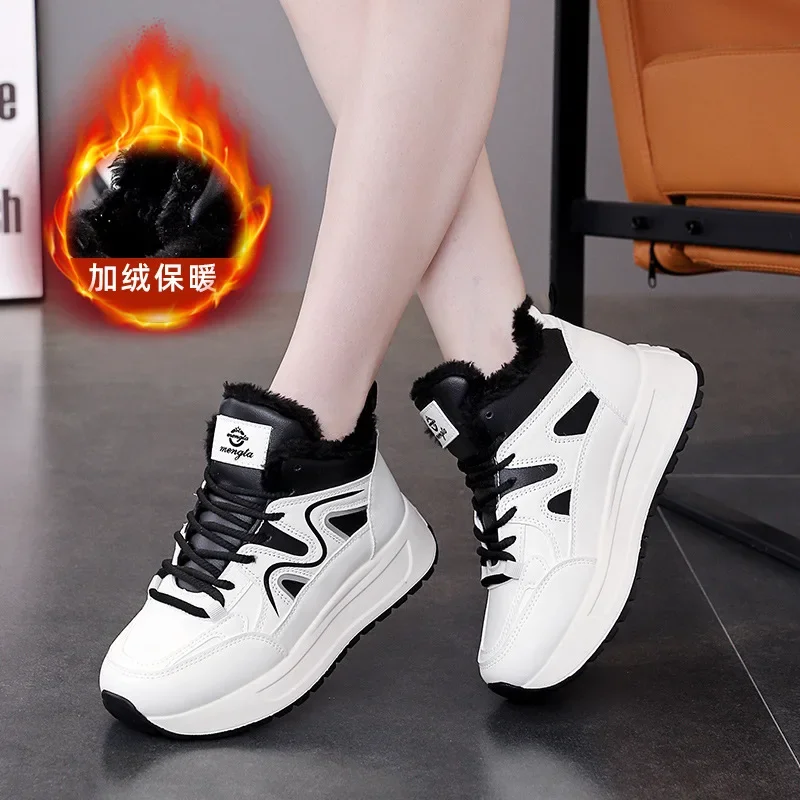 Зимние ботинки женские кроссовки новые зимние ботильоны на толстой подошве