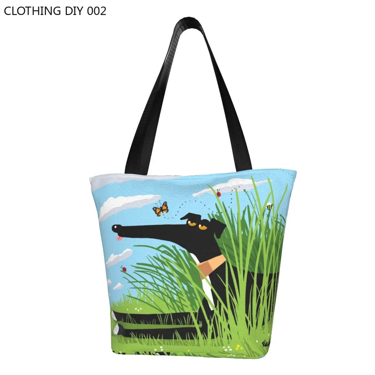 

Greyhound Whippet Dog Groceries Shopping Tote Bag Cartoon Sighthound Pattern Canvas Shopper Shoulder Bags Large Capacity Handbag