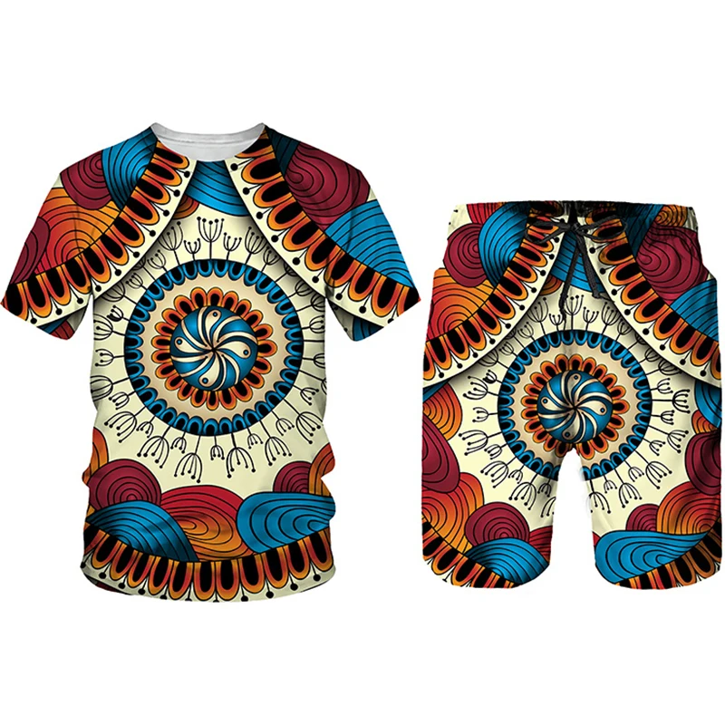 Ethnic Style 3D Print Graphic Unisex Mens Short Pants Summer Oversized Sportwea Men's Short Sleeve T Shirt Sets Fashion Outfits