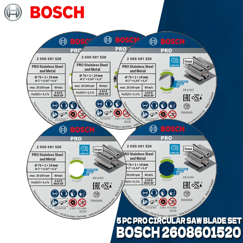 

BOSCH 5 шт. PRO из нержавеющей стали и металла Gebundene Trennscheibe для мини-угловой шлифовальной машины 76 × 10 мм пильное полотно 2608601520