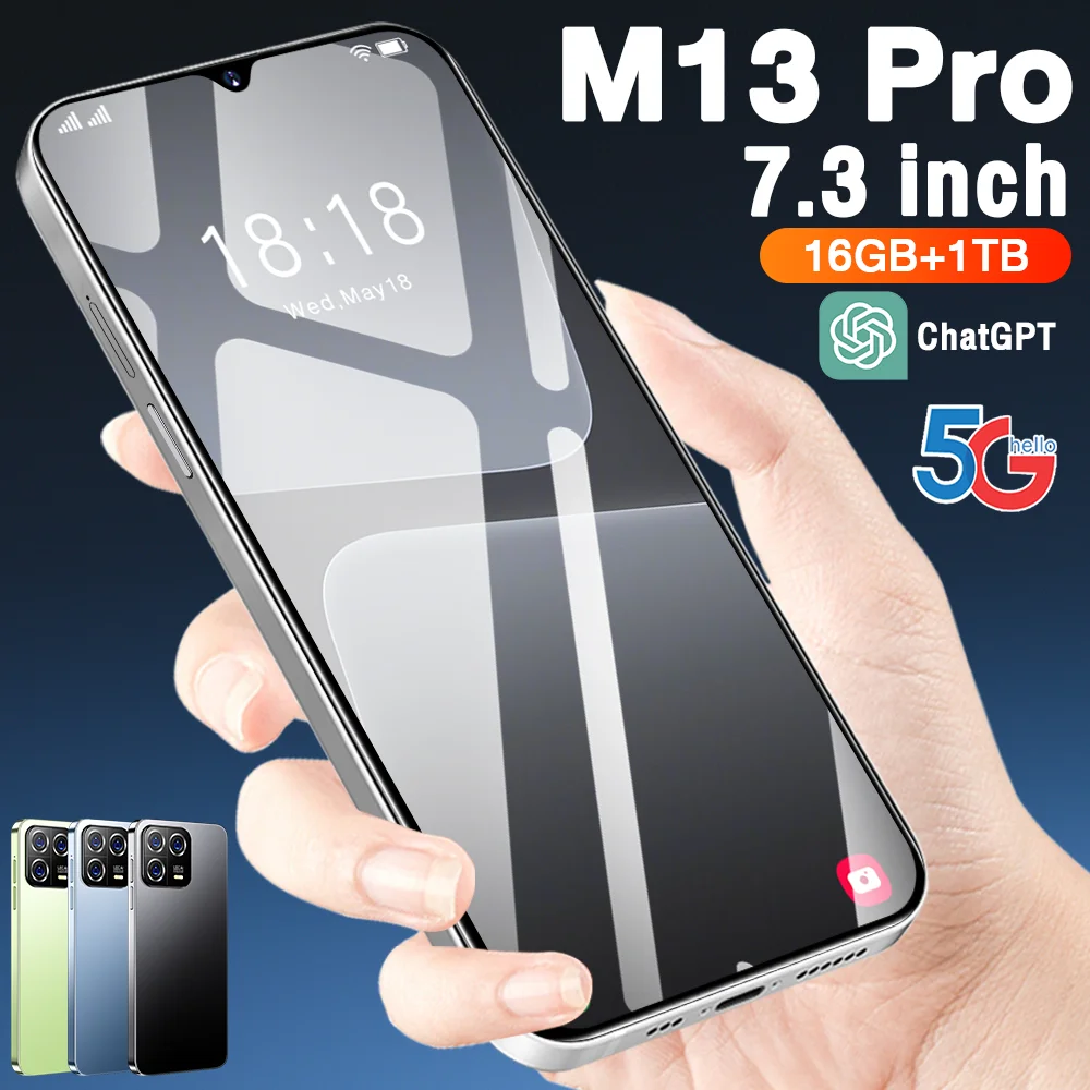 

Original Unlocked M13Pro 5G Mobile Phone 7.3HD 16+1T SmartPhone 5G Dual Sim 48MP+108MP 7800Mah Android 13 Brand NFC
