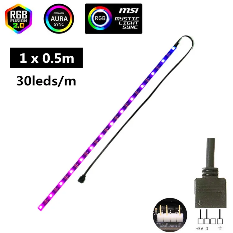 

MSI Mystic GIGABYTE PC Case LED Light 5V 3PIN WS2812B Addressable Pixel LED Strip RGB Fusion 2.0 for ASUS AURA SYNC Light /