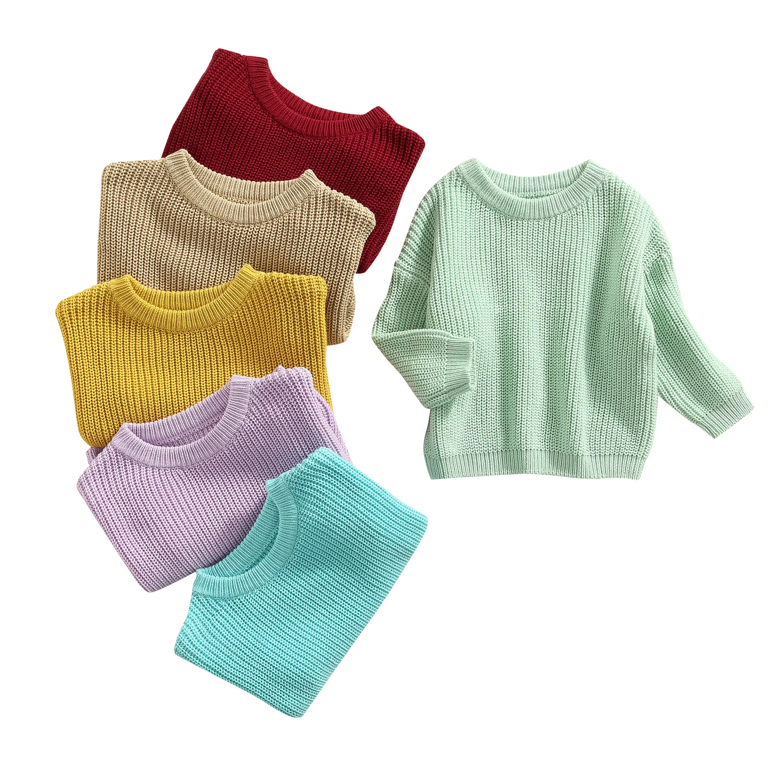 Lioraitiin 0-5Years Toddler Baby Round Neck Sweaters, Winter Warm Long Sleeve Candy Color Knit Pullovers