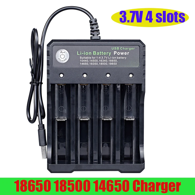 

18650 Charger 3.7V Li-ion Battery 4 Slots Smart Charger Independent Charging for 10440 14500 16340 16650 14650 18350 18500 18650