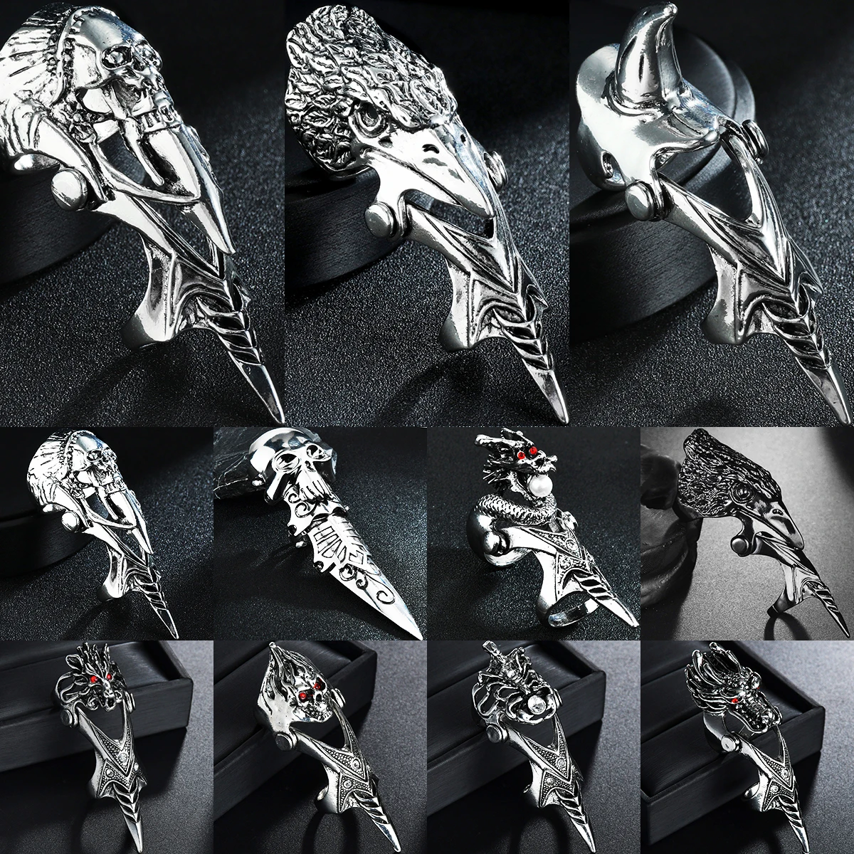 Gothic Punk Dragon Eagle Skull Joint Knuckle Full Finger Claw Ring Unisex Cool Heavy Rock Party Club Charm Knuckle Rings Jewelry
