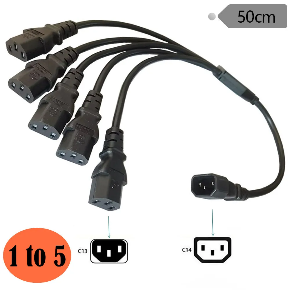 

UPS PDU Computer PC Power Splitter Cord C14 to 5 x C13 10A 250V Extension Cable 0.5m