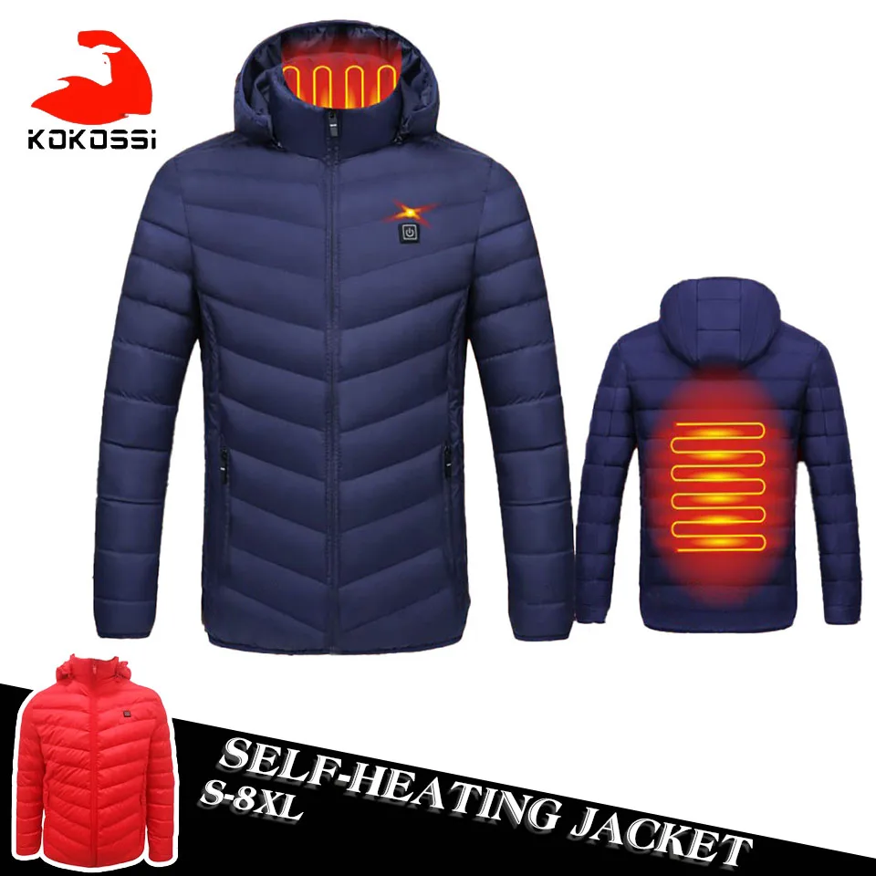 

KoKossi 2 Areas Heated Jacket Smart USB Heating Constant Temperature Unisex Winter Windproof Outdoor Sprots Thermal Hooded Coat