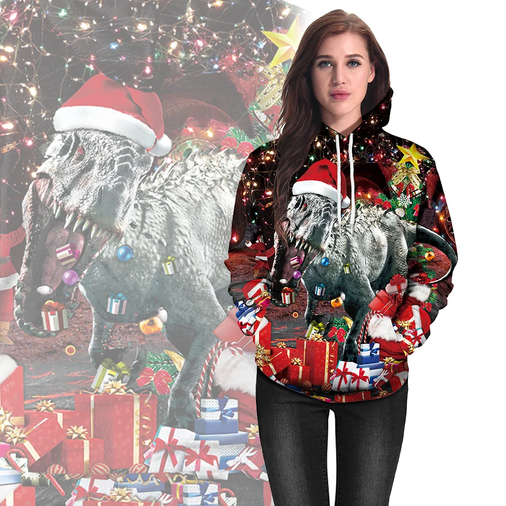 

Phantasy Christmas Sweater Hoodie Unisex Clothing Pullover Dinosaur Printed Long Sleeve Fashion Hoody Cosplay Sweatshirt