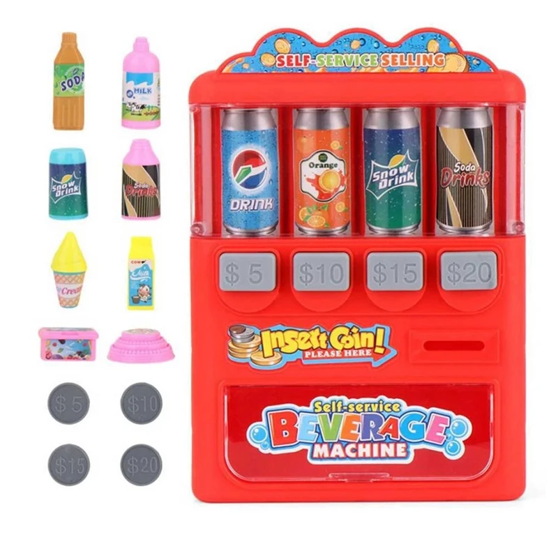 

Mini Vending Machine Children Coin-Operated Beverage Machine Self-Service Insert Coins Candy Selling Machine Toys