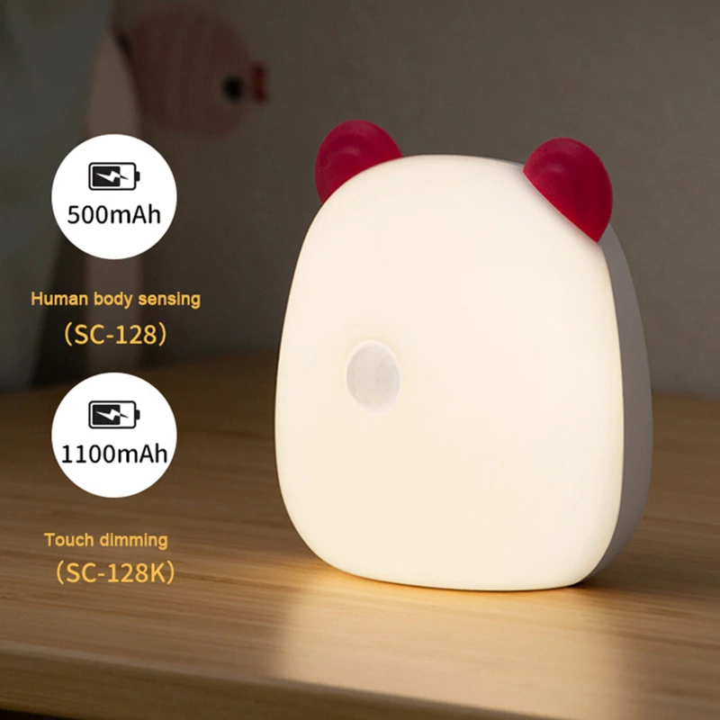 

2023 Human Body Induction Night Light Stepless Dimming Usb Charging Bedside Night Lamp Touch Control For Aisle Bedroom Creative