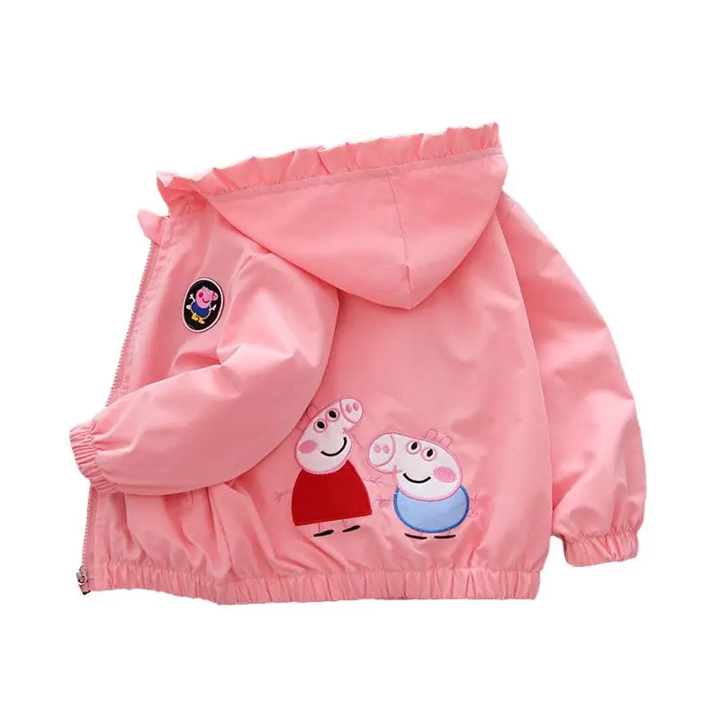 2023 children's spring and autumn new Peppa Pig baby coat George Pig windbreaker trendy hooded Korean style casual jacket