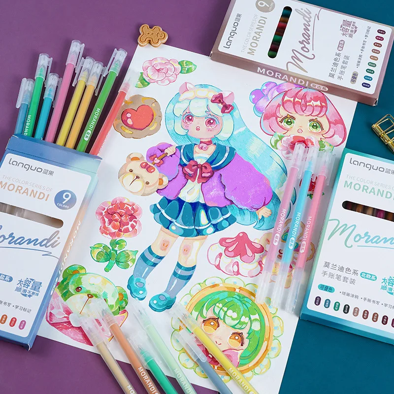 

9PCS Vintage Large Capacity Molandi Colored Highlighter Pen DIY Art Graffiti Drawing Pen School Office Stationery Kawaii