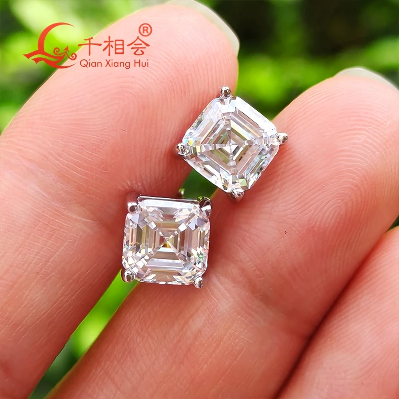 Фото 4 карата 7*7 мм в форме Asscher, серебро 925 пробы, белый цвет D VVS, муассанит, камень, серьги-гвоздики, подарок для свиданий, женская свадьба №1