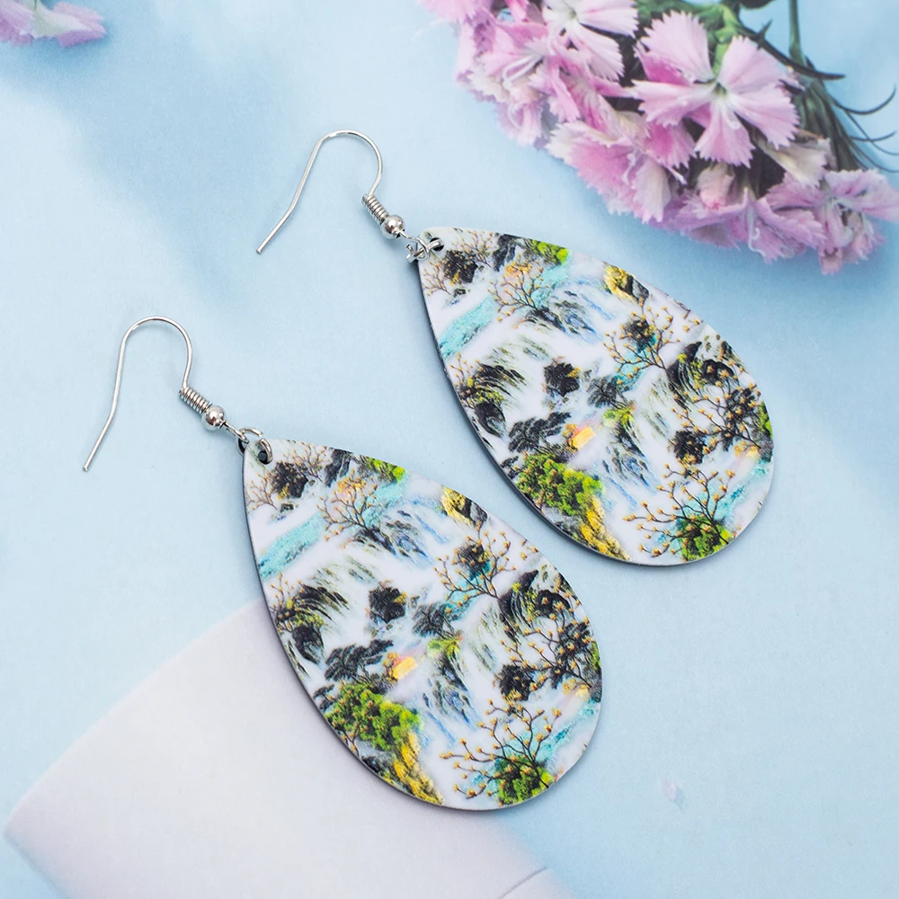 Новая мода водопад пейзаж Relievo печать акриловые висячие серьги модные для женщин
