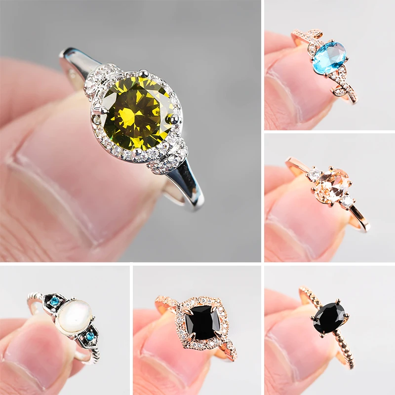 

Wedding Rings for Women Geometric Glass Filled Stone Cubic Glass Filled Finger Ring Elegant Party Anniversary Gift Jewelry