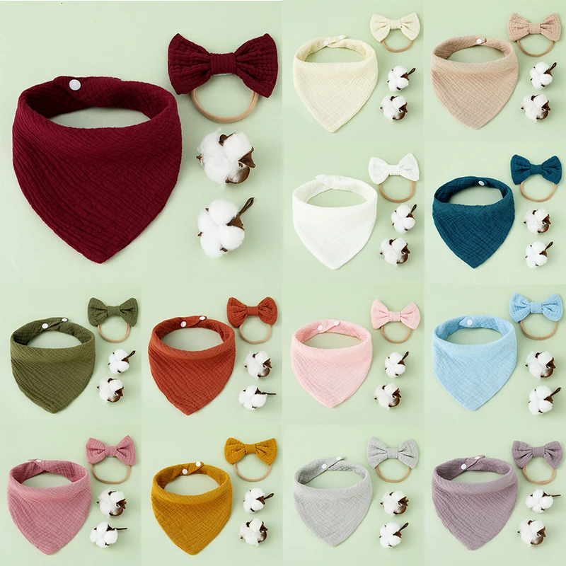 

2 шт., Детские хлопковые треугольные нагрудники с бантом