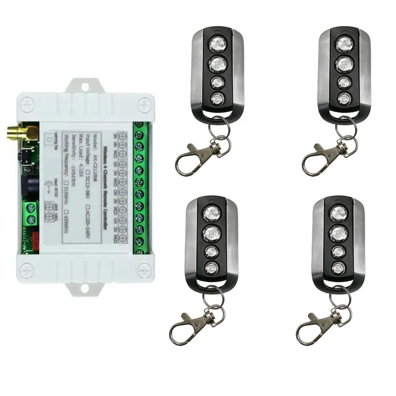 Смарт MultipleDC 12 В 24 в 36 10A 433 МГц 4-канальное беспроводное реле RF дистанционное