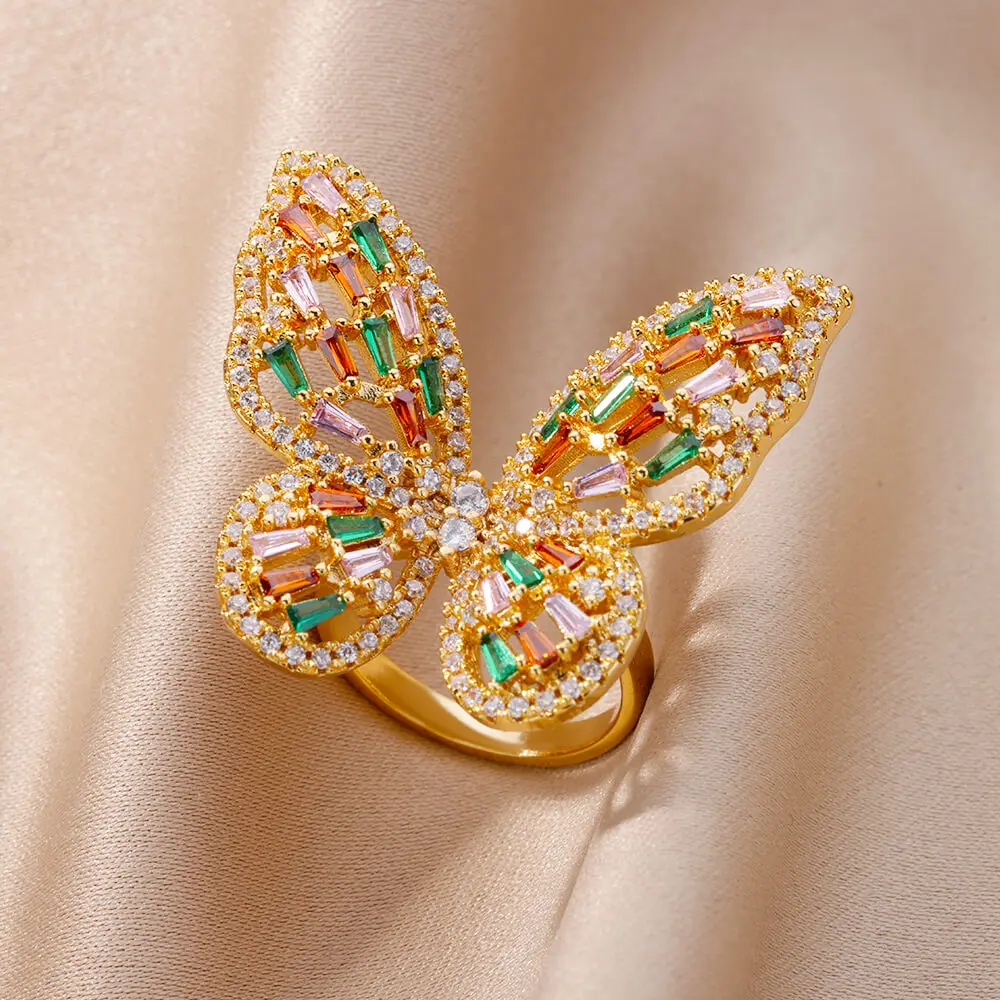 

Luxury Butterfly Rings for Women Zircon Stone Gold Plated Stainless Steel Ring 2023 Trend Wedding Jewerly free shipping anillos